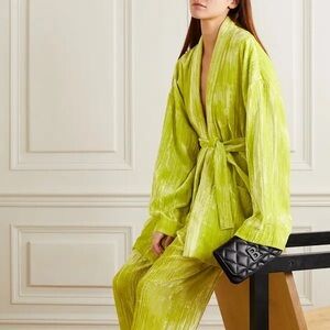 BALENCIAGA - Belted crushed-velvet blazer - Chartreuse- S
